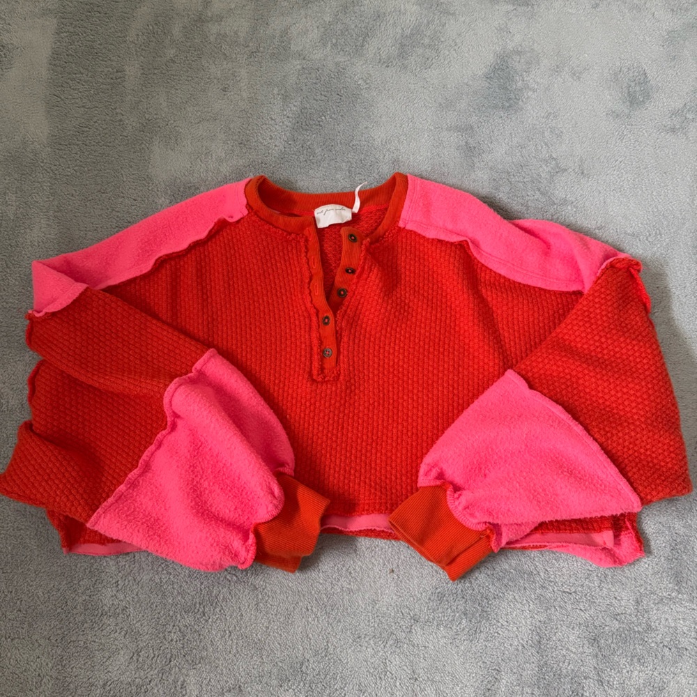 Urban Outfitters Cropped Henley Sweater in Red and Pink